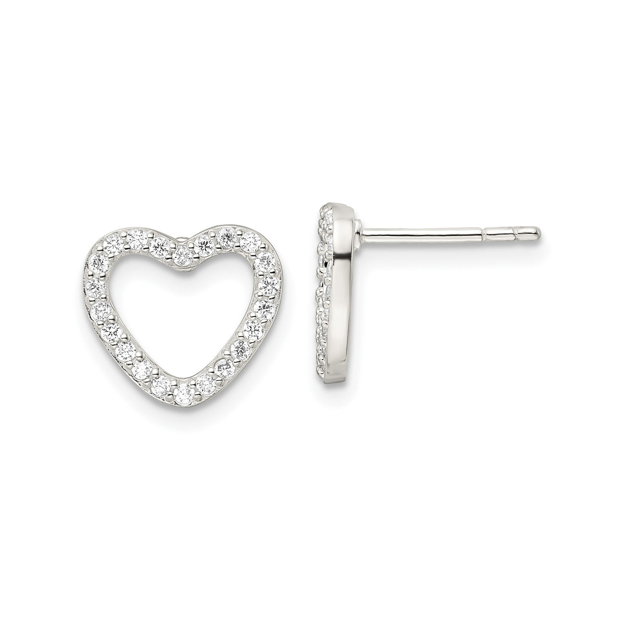 Sterling Silver Heart Shaped Stud Earrings with Cubic Zirconia Accents
