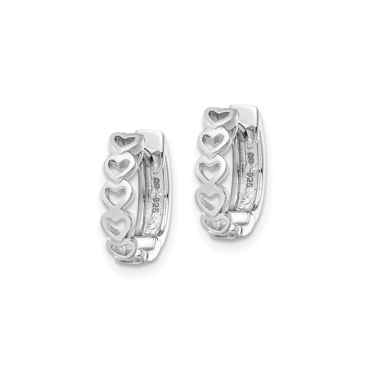 Sterling Silver Heart Hoop Earrings with Embossed Vertical Hearts, Romantic Love Theme