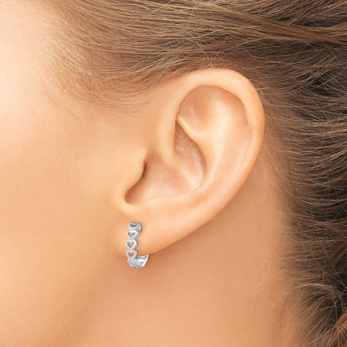 Sterling Silver Heart Hoop Earrings with Embossed Vertical Hearts, Romantic Love Theme