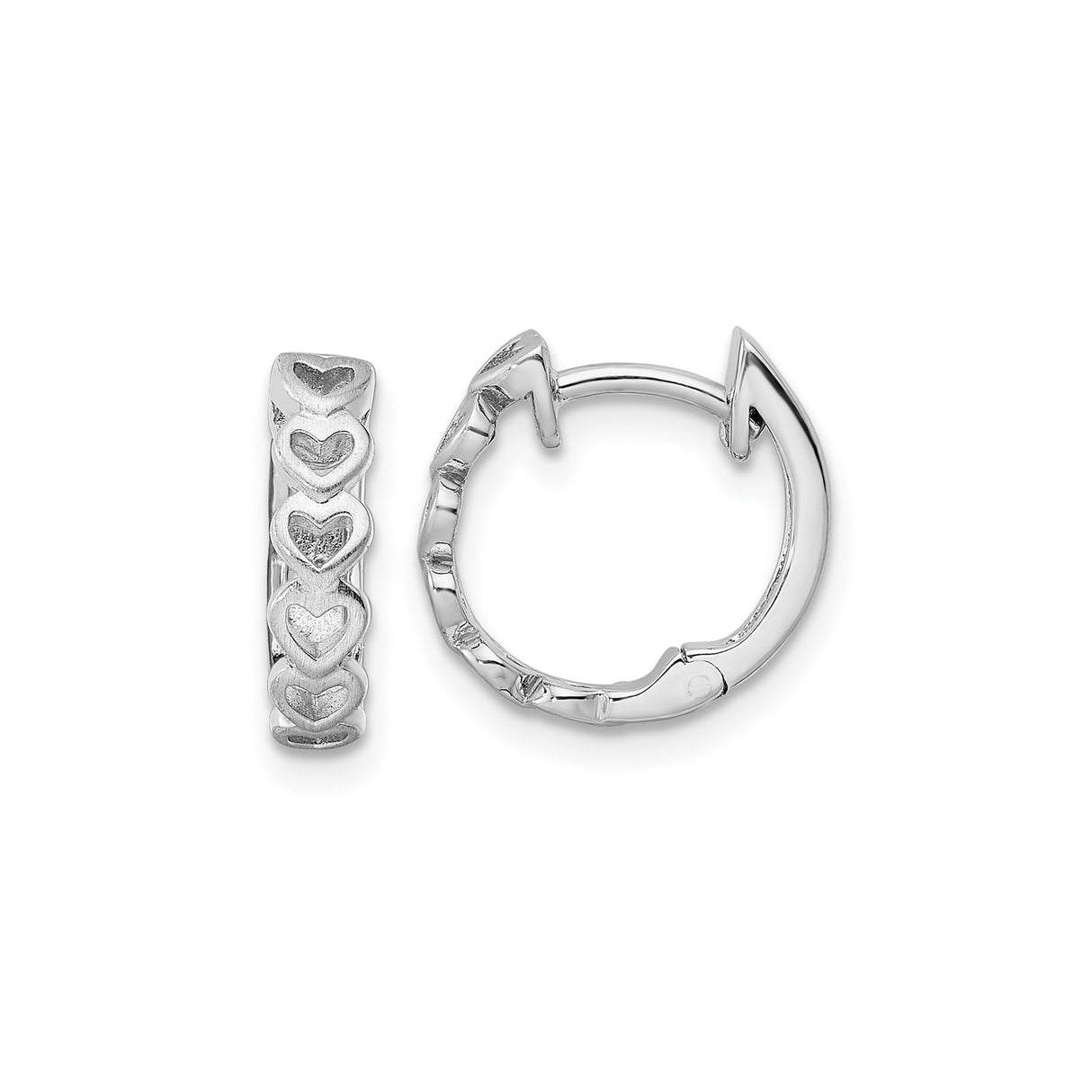 Sterling Silver Heart Hoop Earrings with Embossed Vertical Hearts, Romantic Love Theme