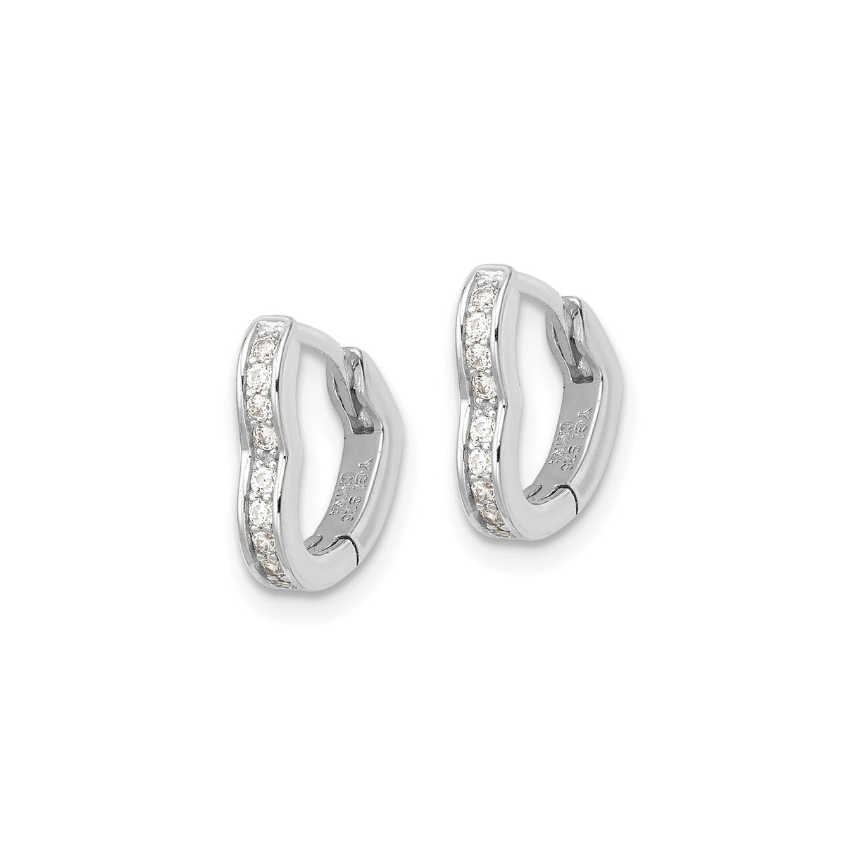Sterling Silver Heart Shaped Hoop Earrings with Cubic Zirconia Accents, Minimalist Romantic Style