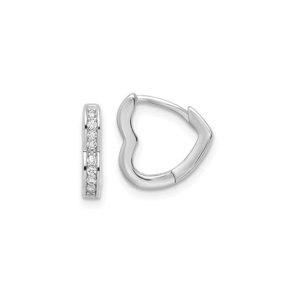 Sterling Silver Heart Shaped Hoop Earrings with Cubic Zirconia Accents, Minimalist Romantic Style