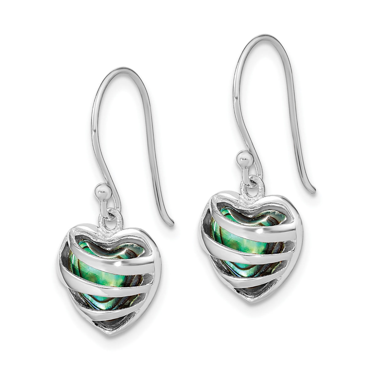 Sterling Silver Heart Dangle Earrings with Abalone Shell and Swirl Accents