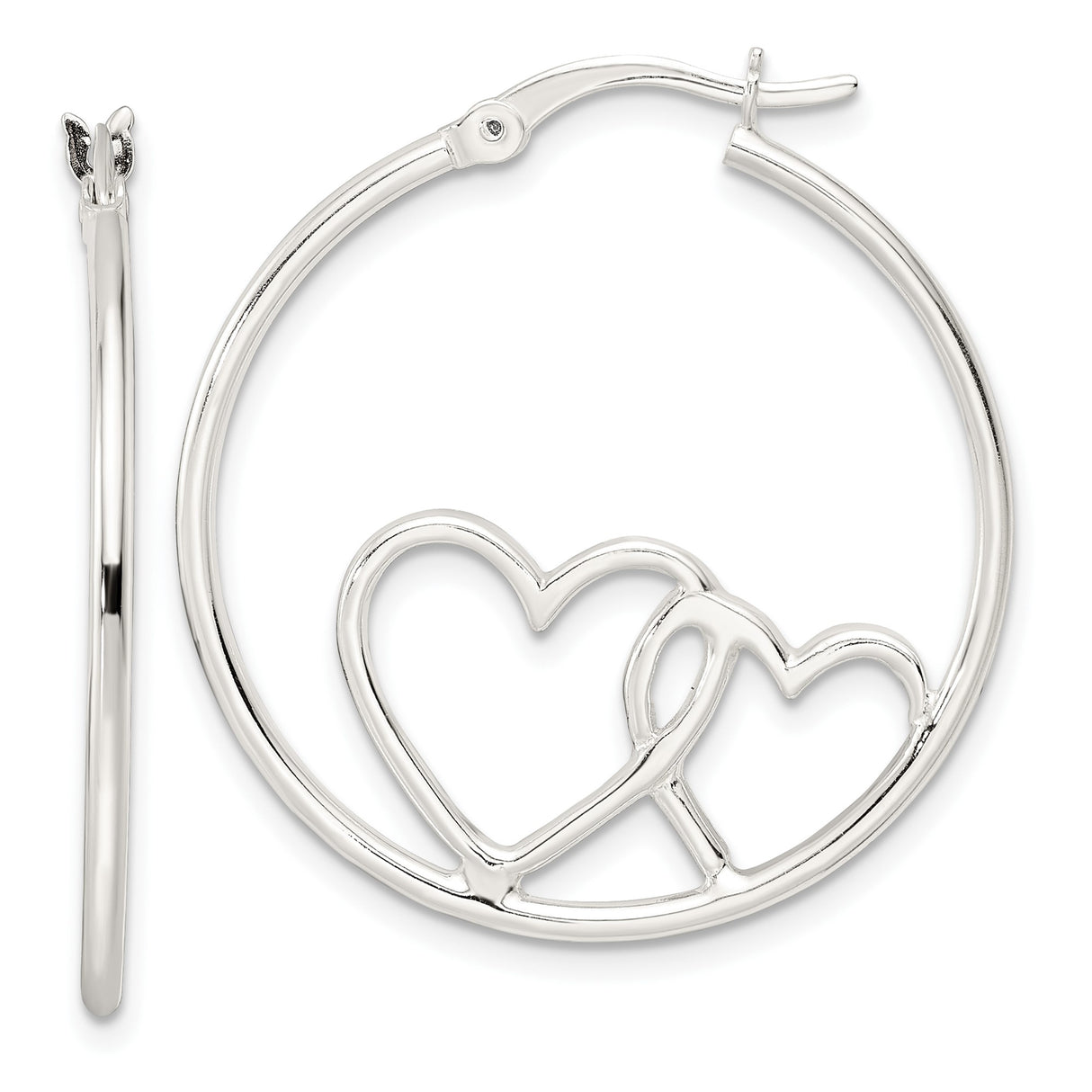 Sterling Silver Hoop Earrings with Interlocking Hearts Design, Romantic Jewelry for Women