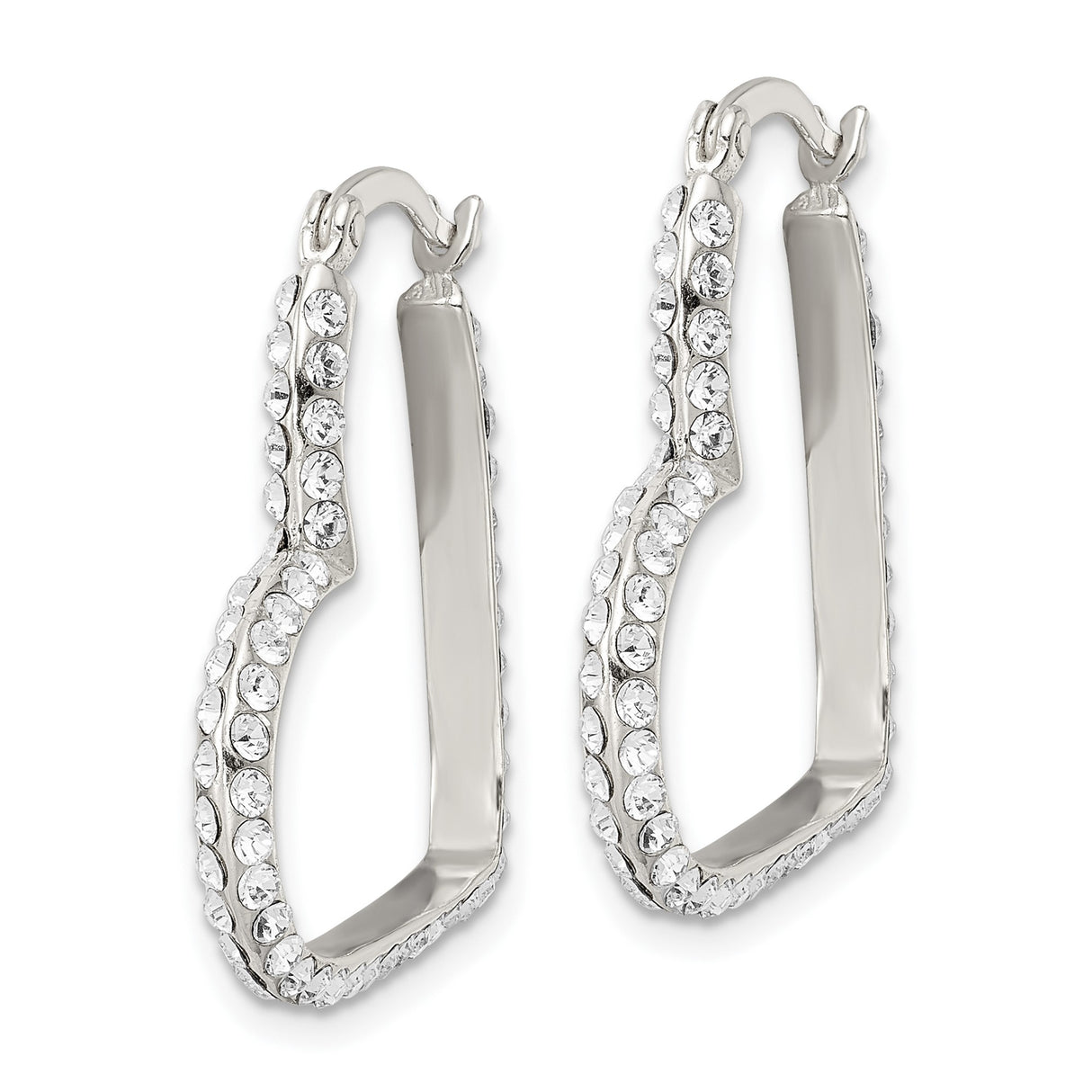Sterling Silver Heart Hoop Earrings with Cubic Zirconia, Romantic Sparkly Design for Women