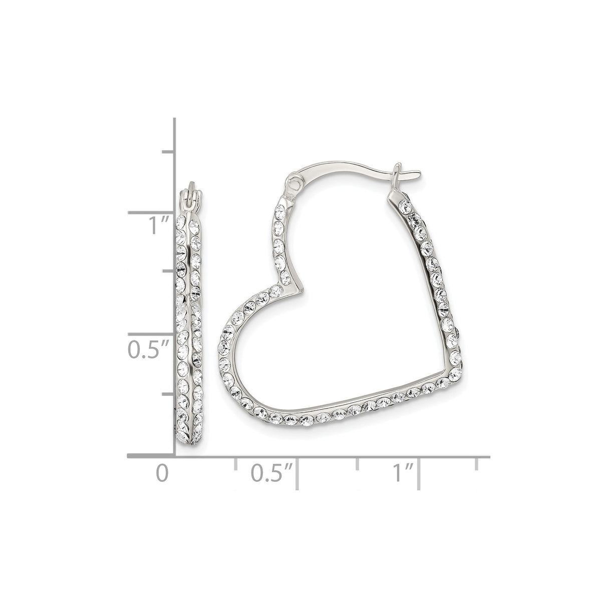 Sterling Silver Heart Hoop Earrings with Cubic Zirconia, Romantic Sparkly Design for Women