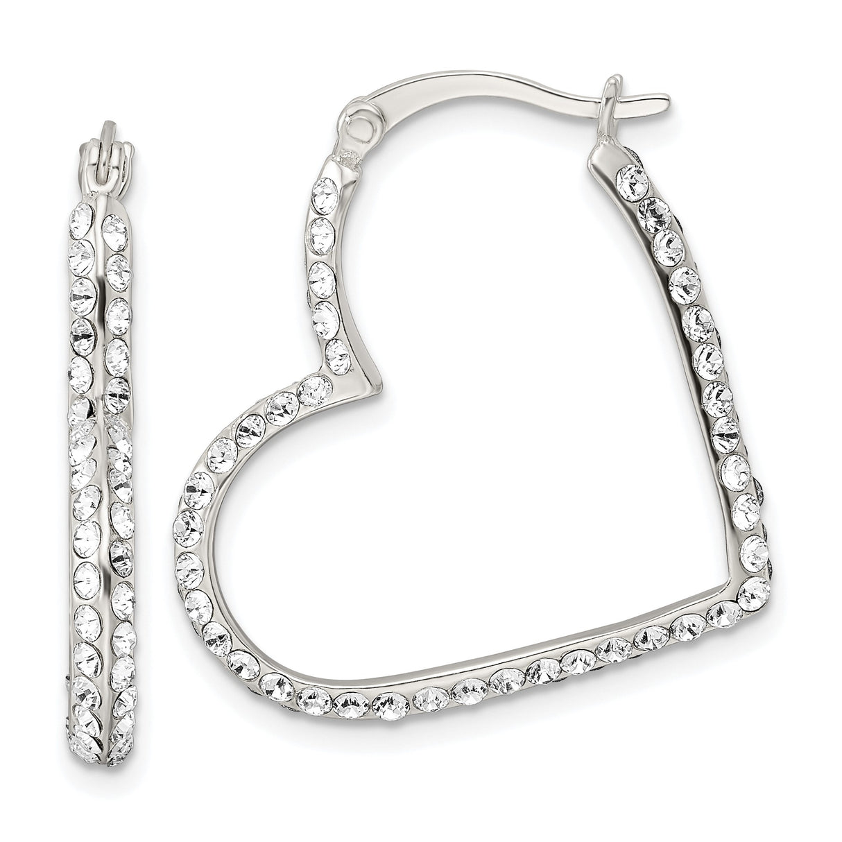 Sterling Silver Heart Hoop Earrings with Cubic Zirconia, Romantic Sparkly Design for Women