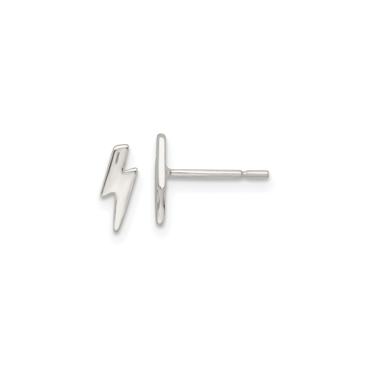 Sterling Silver Lightning Bolt Stud Earrings, Minimalist Modern Style, Unisex Design