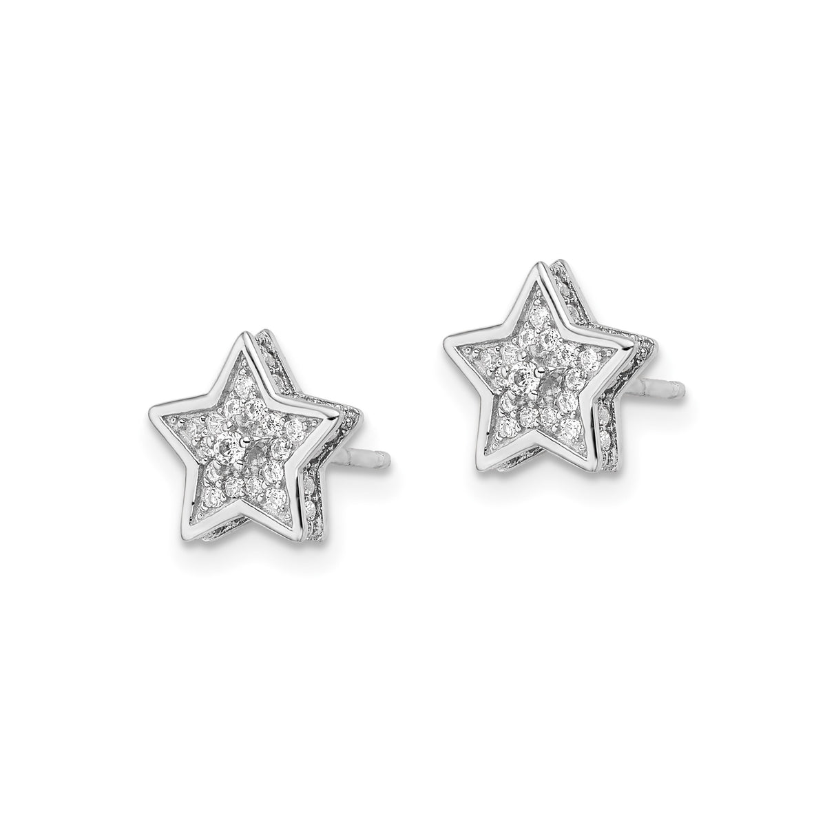 Sterling Silver Star Stud Earrings with Cubic Zirconia, Five Point Celestial Design