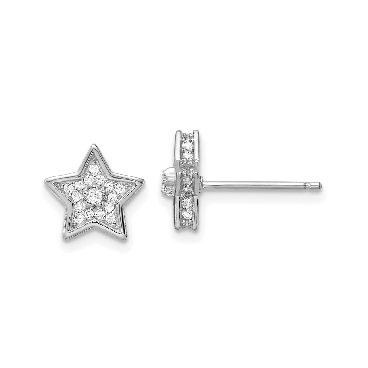 Sterling Silver Star Stud Earrings with Cubic Zirconia, Five Point Celestial Design