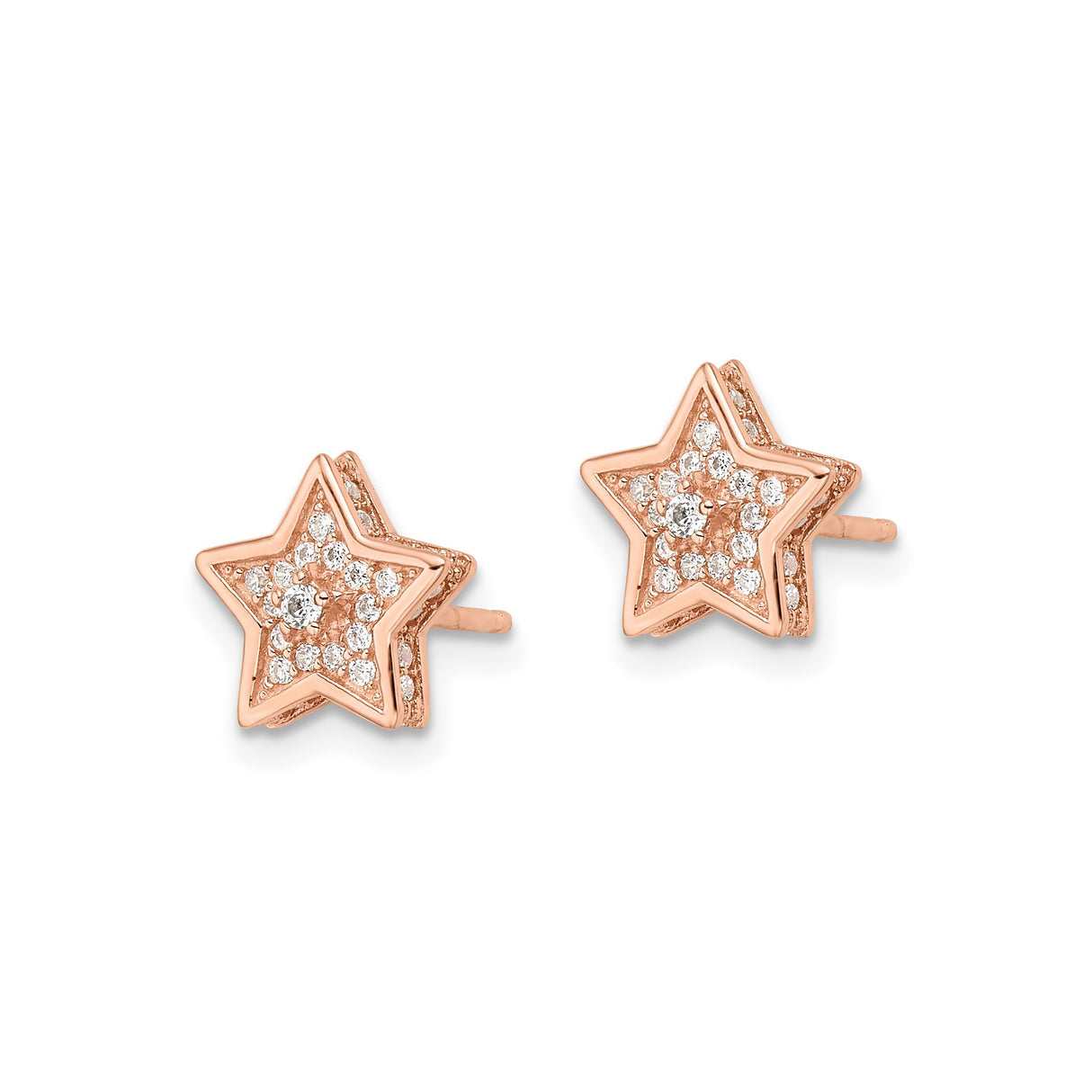 Sterling Silver Star Stud Earrings with Cubic Zirconia and Rose Gold Plating, Celestial Style