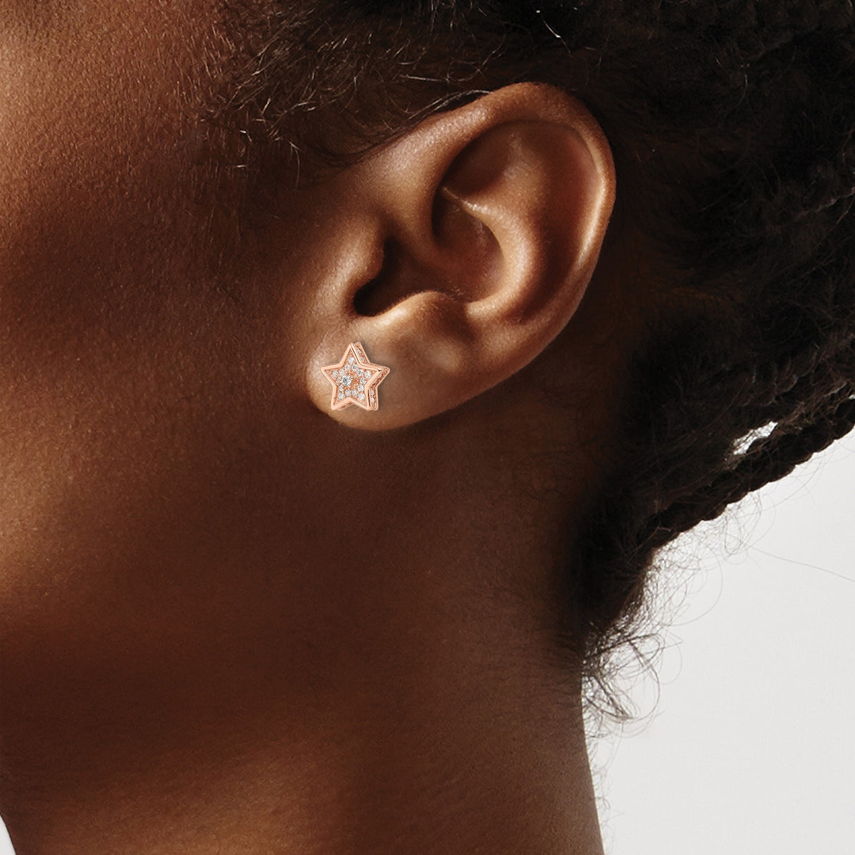 Sterling Silver Star Stud Earrings with Cubic Zirconia and Rose Gold Plating, Celestial Style