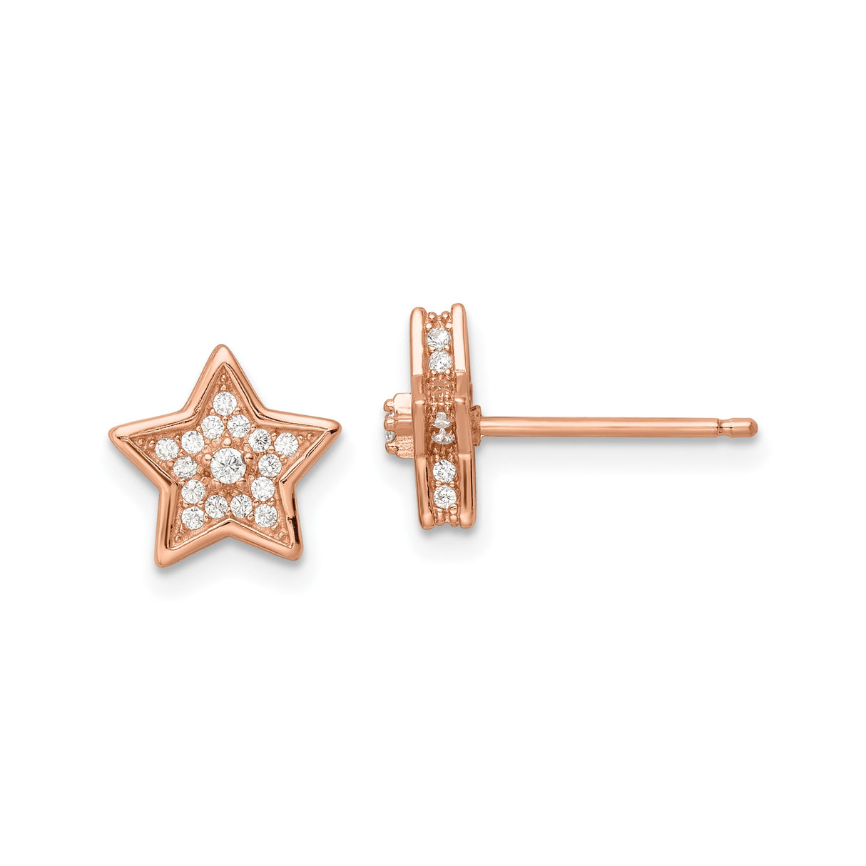 Sterling Silver Star Stud Earrings with Cubic Zirconia and Rose Gold Plating, Celestial Style