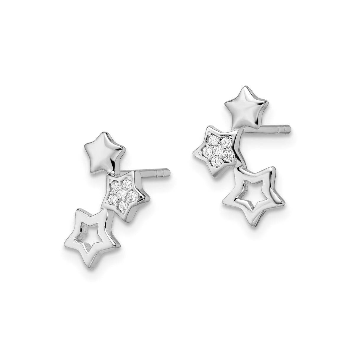 Sterling Silver Star Climber Earrings with Cubic Zirconia, Constellation-Inspired Design
