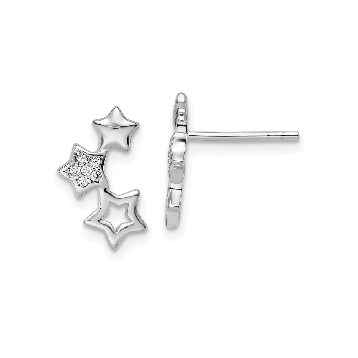 Sterling Silver Star Climber Earrings with Cubic Zirconia, Constellation-Inspired Design