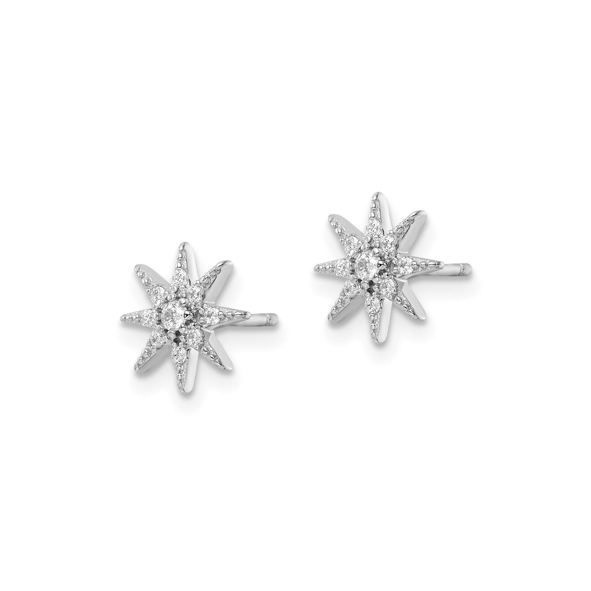 Sterling Silver Starburst Stud Earrings with Cubic Zirconia, Celestial Eight-Point Design