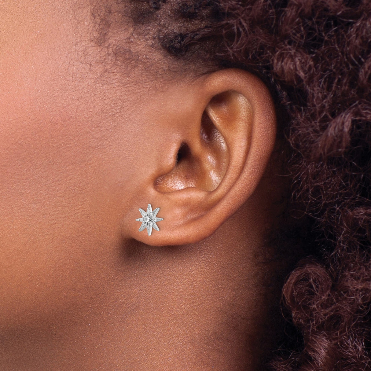 Sterling Silver Starburst Stud Earrings with Cubic Zirconia, Celestial Eight-Point Design