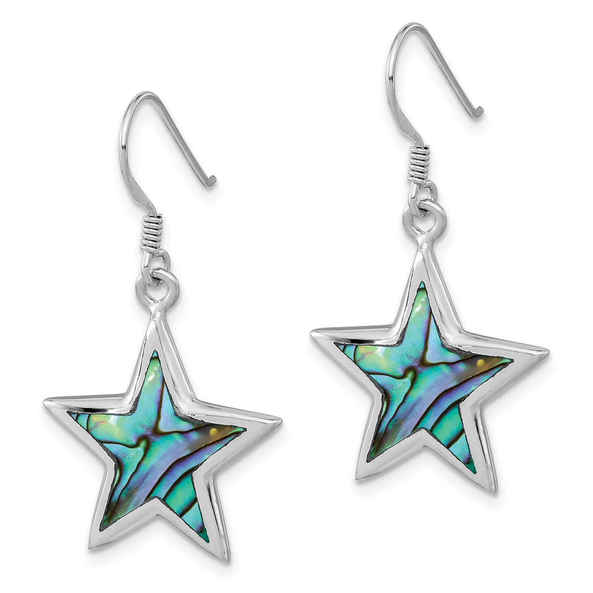 Sterling Silver Star Dangle Earrings with Abalone Shell Inlay, Boho Celestial Design for Women