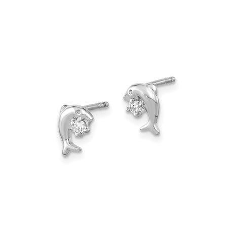 Sterling Silver Dolphin Stud Earrings with Cubic Zirconia, Ocean Animal Theme for Women