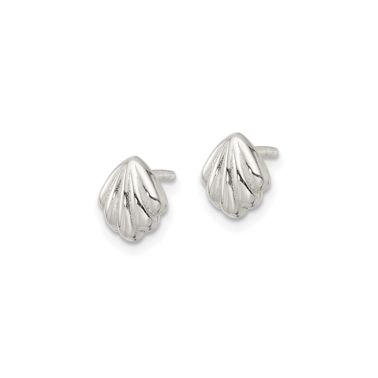 Sterling Silver Scallop Shell Stud Earrings, Polished Nautical Coastal Design for Women