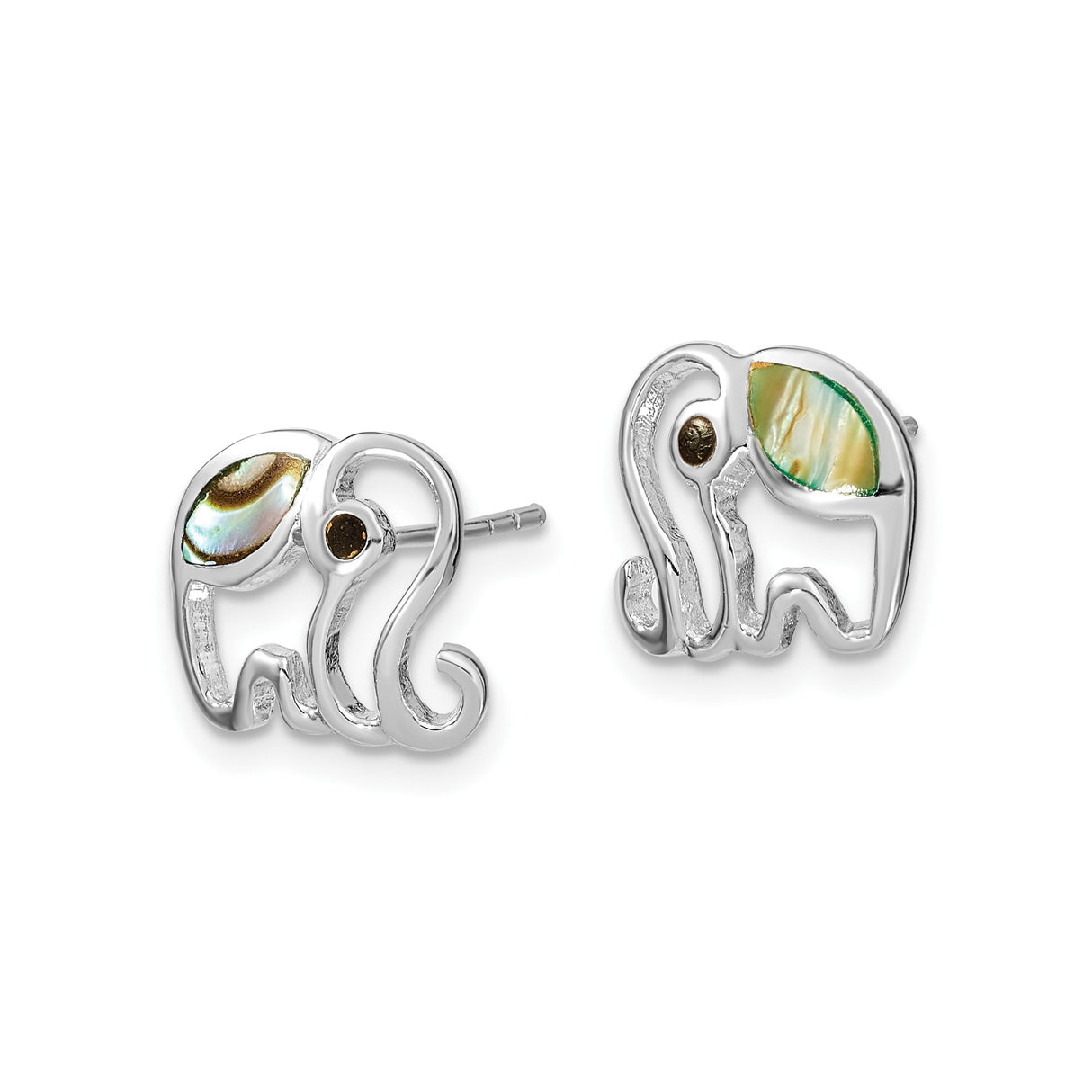 Sterling Silver Elephant Stud Earrings with Abalone Shell Inlay, Nature-Inspired Good Luck Jewelry