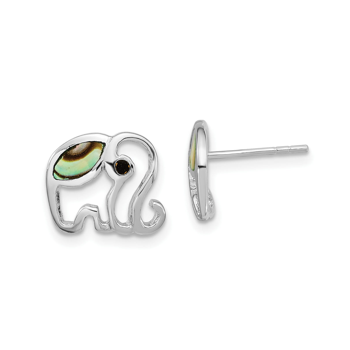 Sterling Silver Elephant Stud Earrings with Abalone Shell Inlay, Nature-Inspired Good Luck Jewelry
