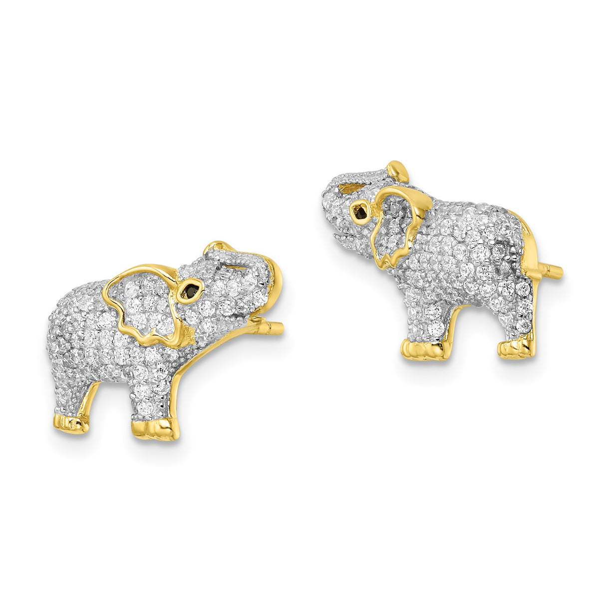 Sterling Silver Elephant Stud Earrings with Cubic Zirconia and Gold-Plated Accents
