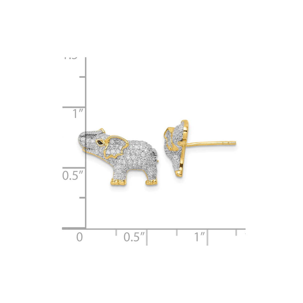 Sterling Silver Elephant Stud Earrings with Cubic Zirconia and Gold-Plated Accents