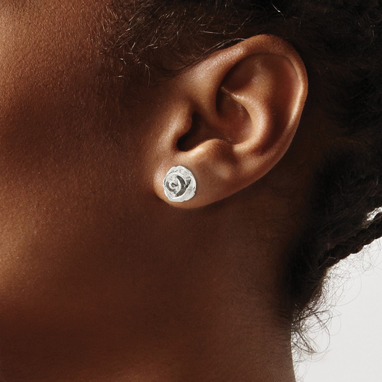 Sterling Silver Rose Stud Earrings with Detailed Floral Design for Women