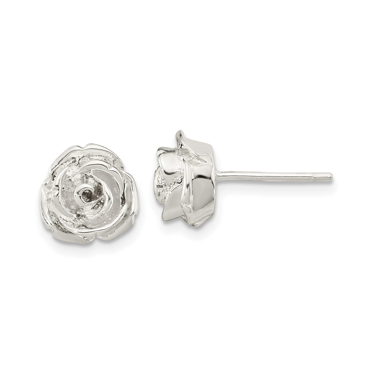 Sterling Silver Rose Stud Earrings with Detailed Floral Design for Women