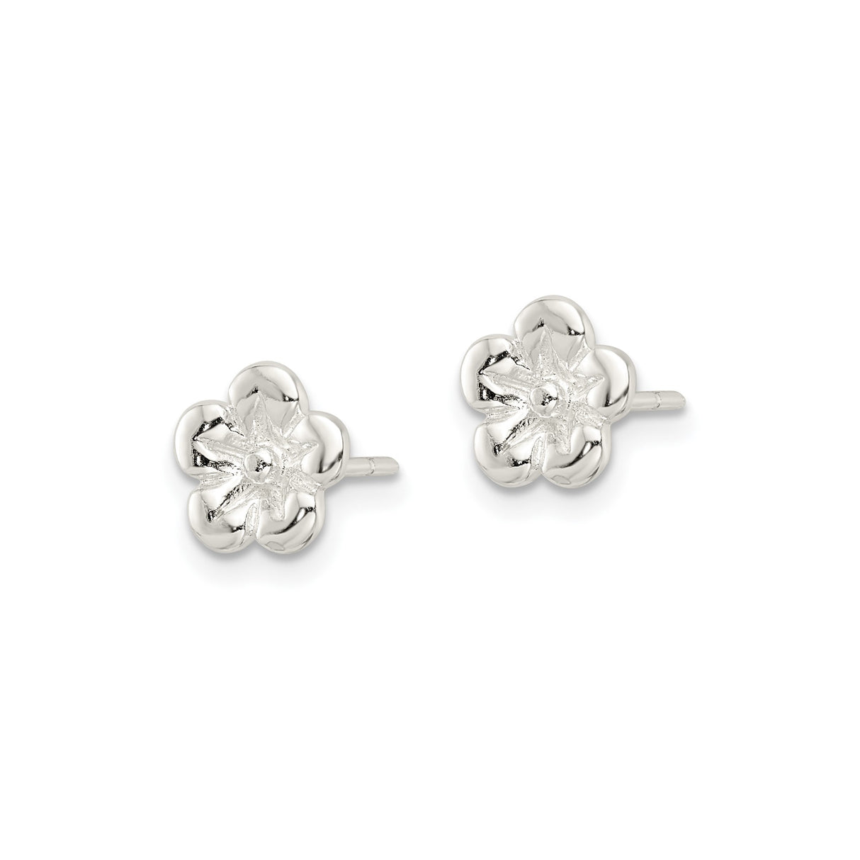 Sterling Silver Flower Stud Earrings with Five Petal Design and Textured Center