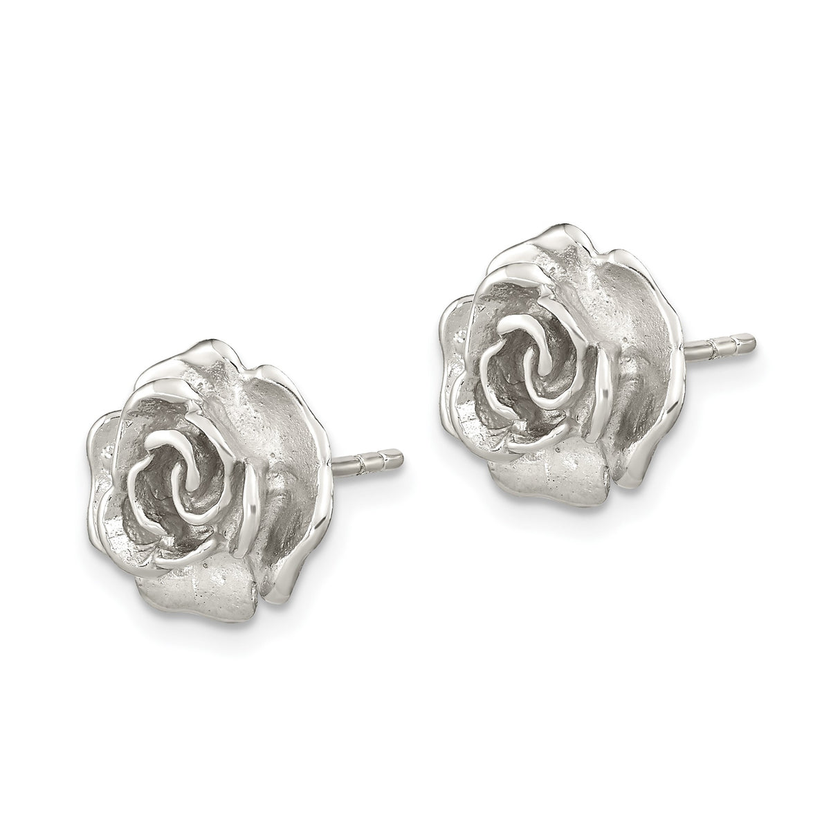 Sterling Silver Rose Stud Earrings with Detailed Floral Motif for Women