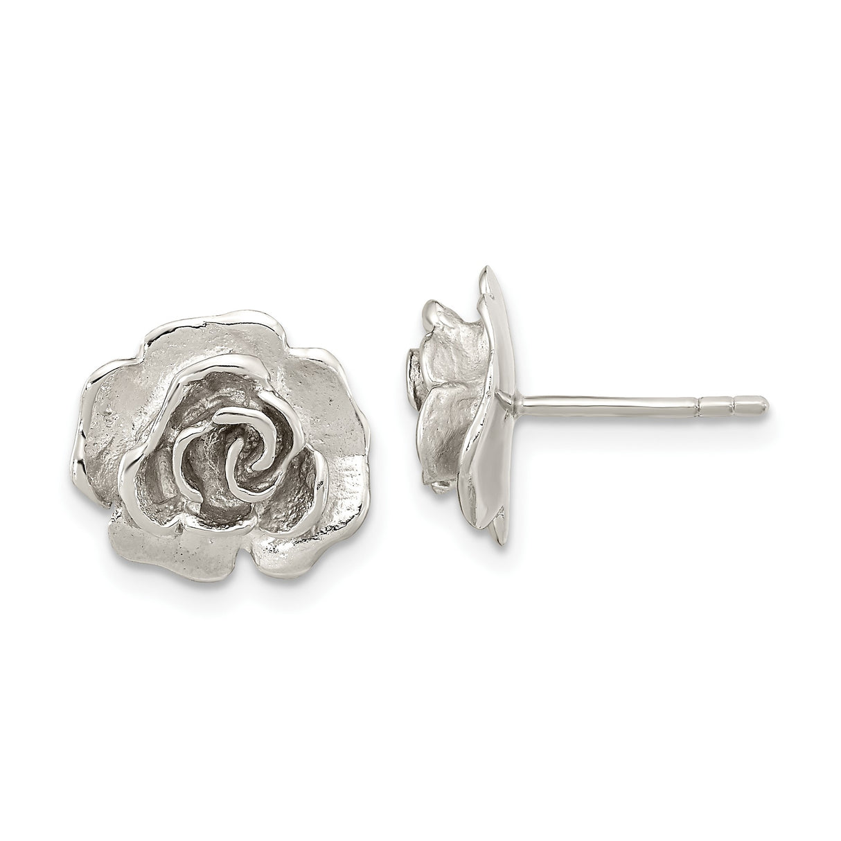 Sterling Silver Rose Stud Earrings with Detailed Floral Motif for Women