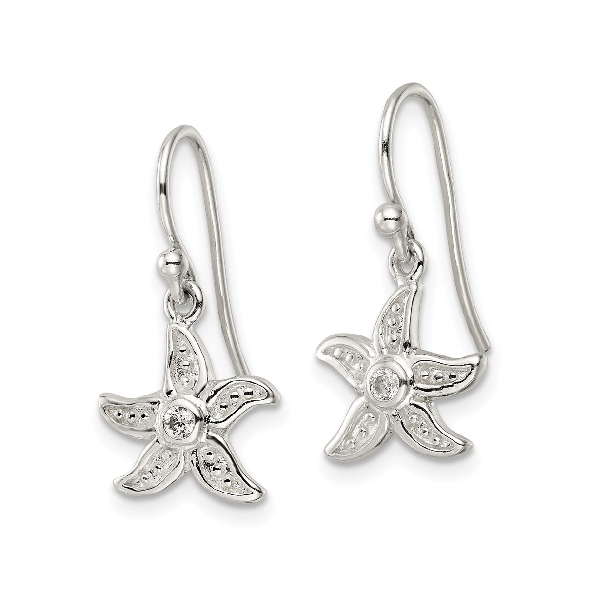 Sterling Silver Starfish Dangle Earrings with Cubic Zirconia, Ocean-Inspired Nautical Design