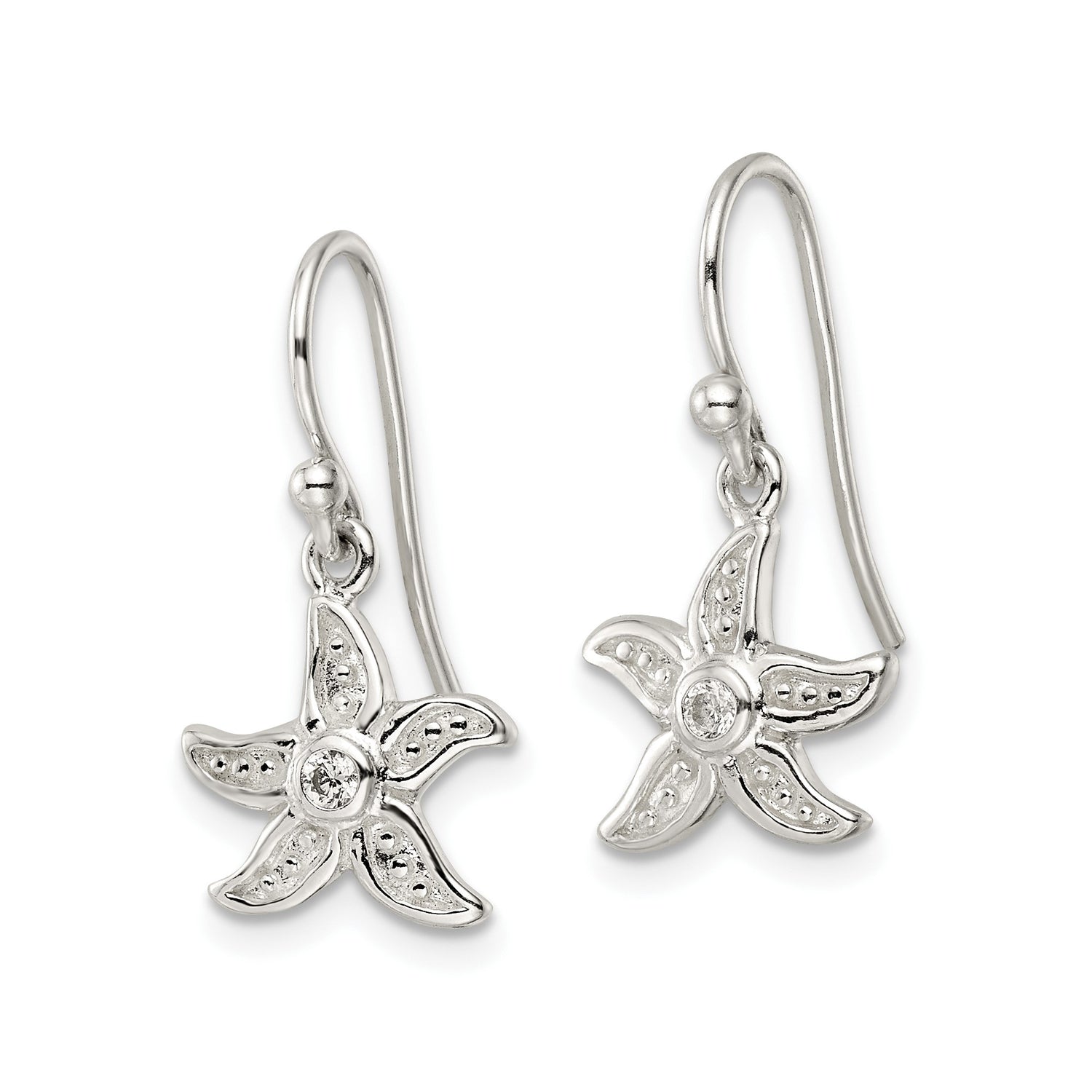 Sterling Silver Starfish Dangle Earrings with Cubic Zirconia, Ocean-Inspired Nautical Design