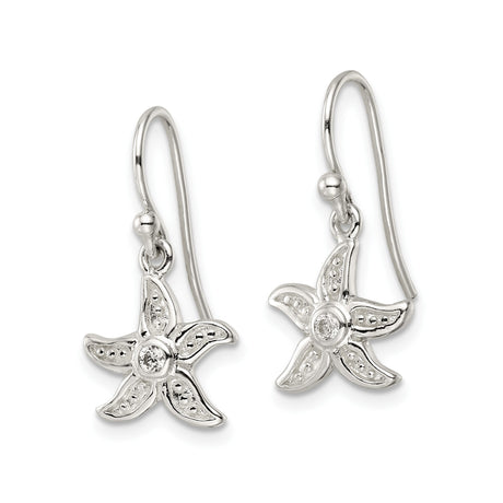 Sterling Silver Starfish Dangle Earrings with Cubic Zirconia, Ocean-Inspired Nautical Design