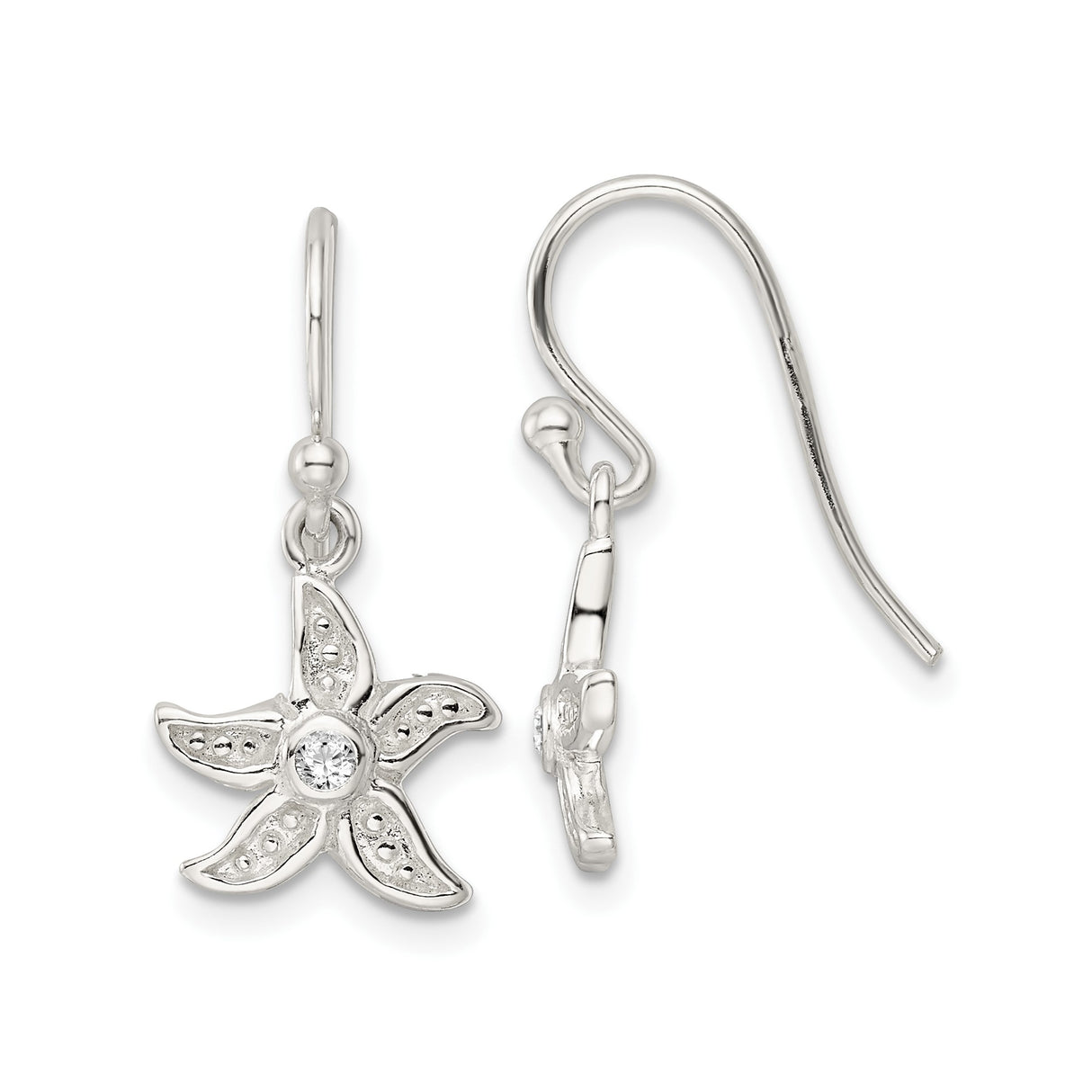 Sterling Silver Starfish Dangle Earrings with Cubic Zirconia, Ocean-Inspired Nautical Design