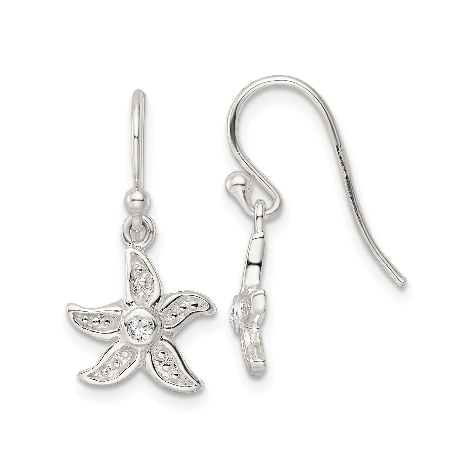 Sterling Silver Starfish Dangle Earrings with Cubic Zirconia, Ocean-Inspired Nautical Design