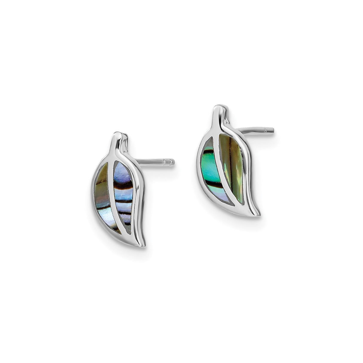 Sterling Silver Leaf Stud Earrings with Abalone Shell Inlay, Nature Inspired Jewelry