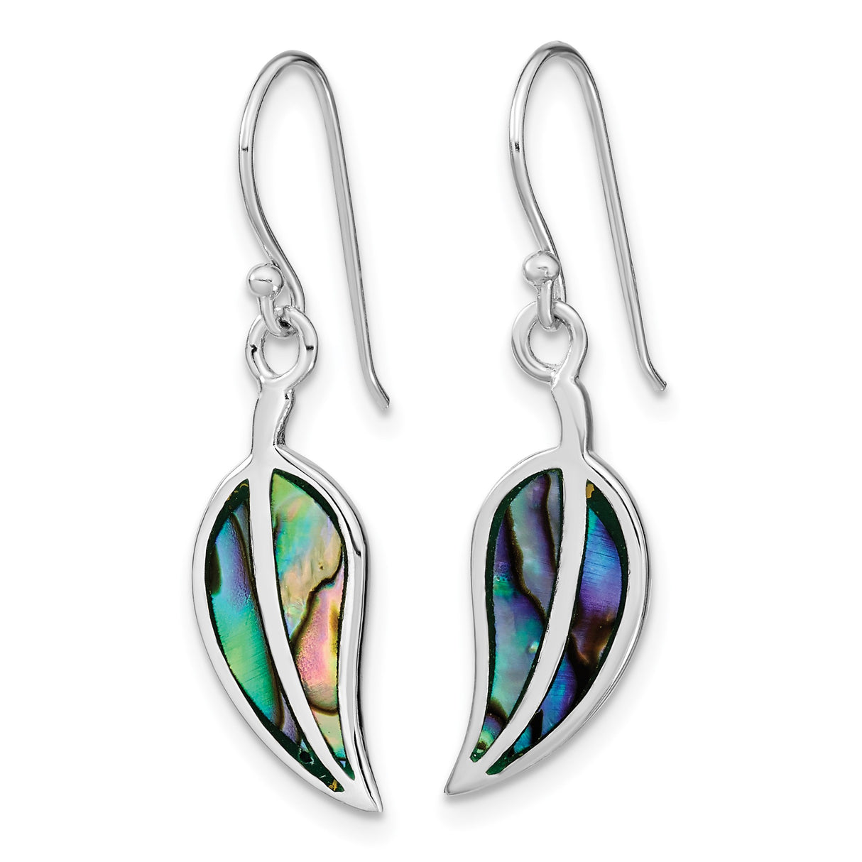 Sterling Silver Drop Earrings with Abalone Inlay, Leaf Shaped Boho Artisan Design
