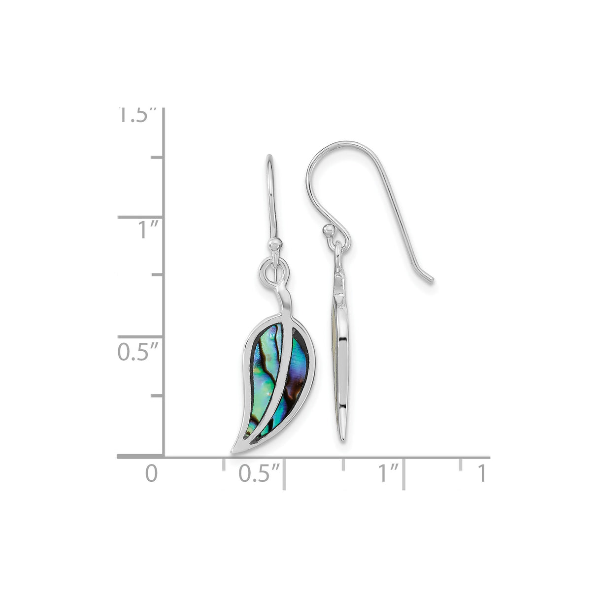 Sterling Silver Drop Earrings with Abalone Inlay, Leaf Shaped Boho Artisan Design