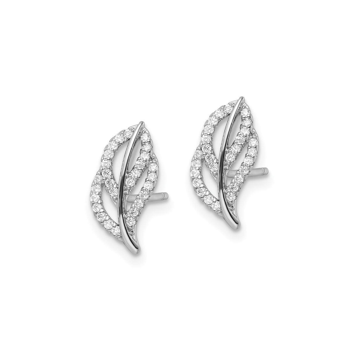 Sterling Silver Leaf Stud Earrings with Cubic Zirconia, Botanical Openwork Design for Women