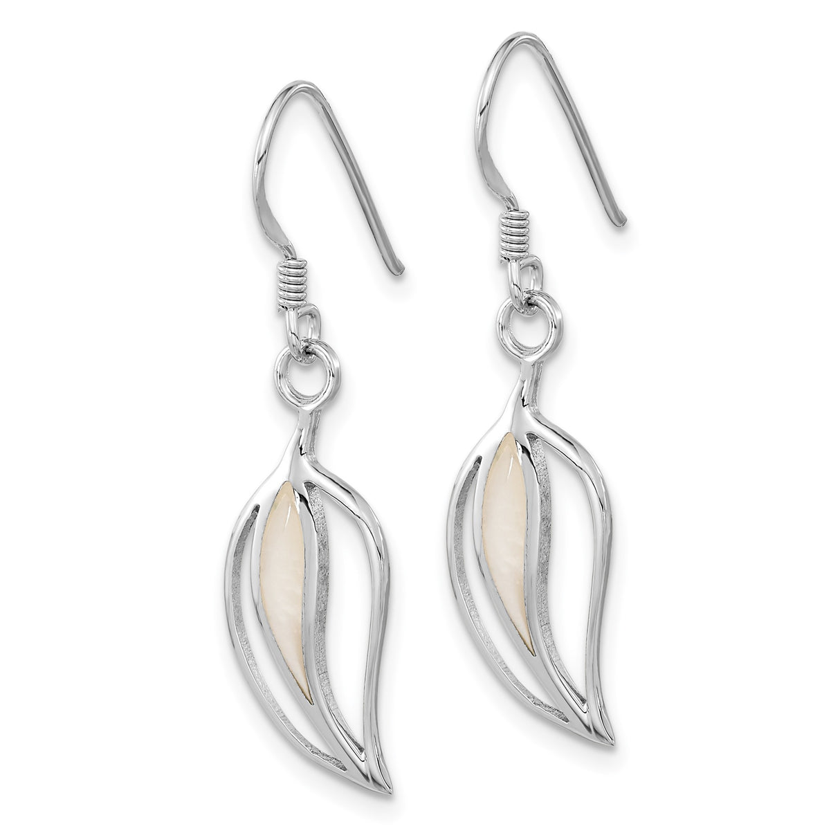 Sterling Silver Dangle Earrings with Mother of Pearl, Open Leaf Design, Minimalist Botanical Style