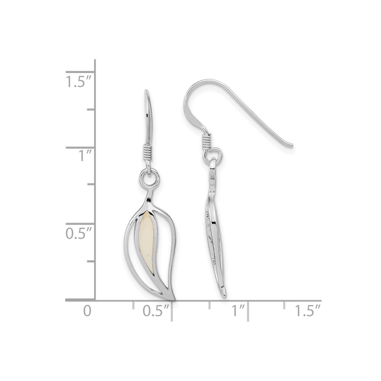 Sterling Silver Dangle Earrings with Mother of Pearl, Open Leaf Design, Minimalist Botanical Style
