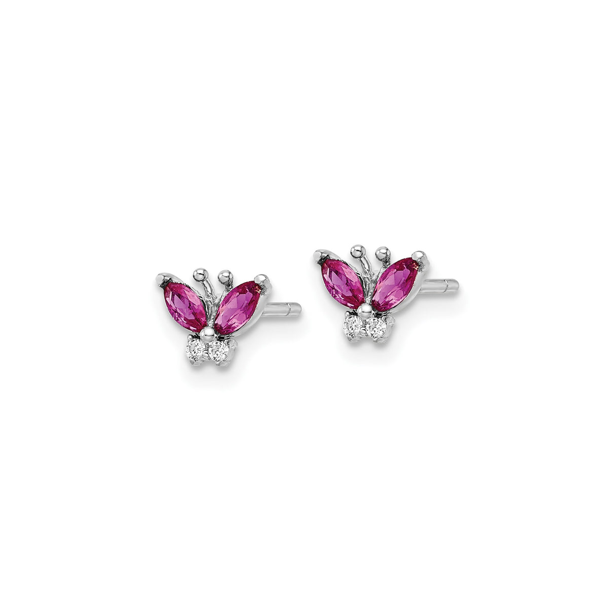 Sterling Silver Butterfly Stud Earrings with Pink Marquise Cubic Zirconia