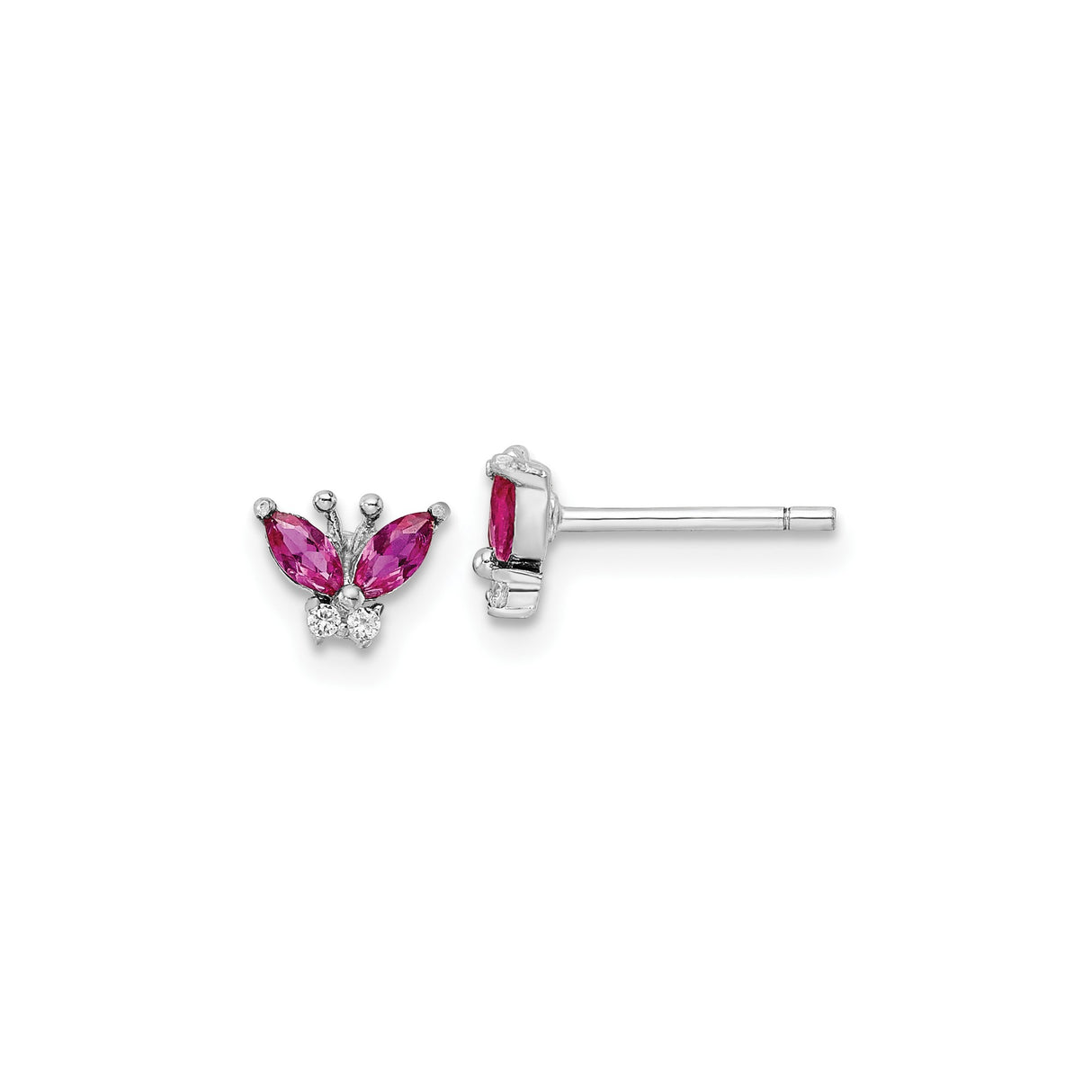 Sterling Silver Butterfly Stud Earrings with Pink Marquise Cubic Zirconia