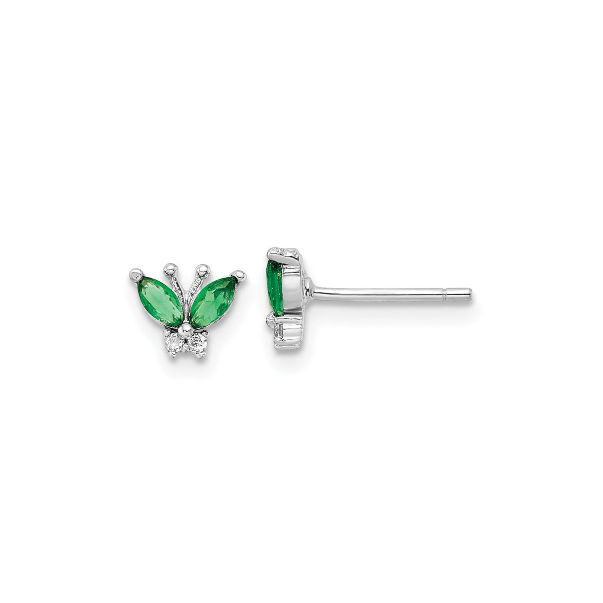 Sterling Silver Butterfly Stud Earrings with Marquise Cut Green Cubic Zirconia, Nature Inspired Design