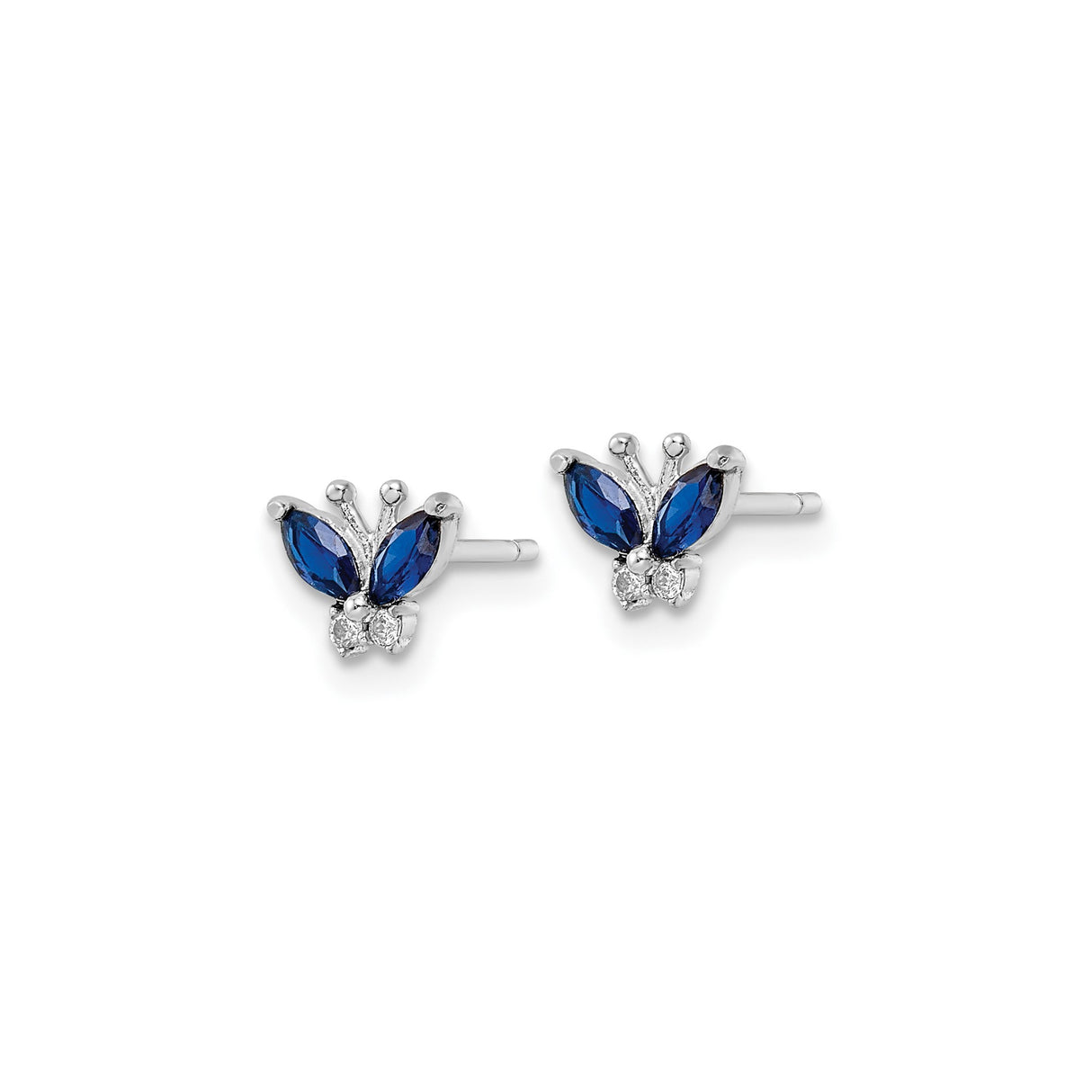 Sterling Silver Butterfly Stud Earrings with Marquise Cut Blue Cubic Zirconia and White Accents