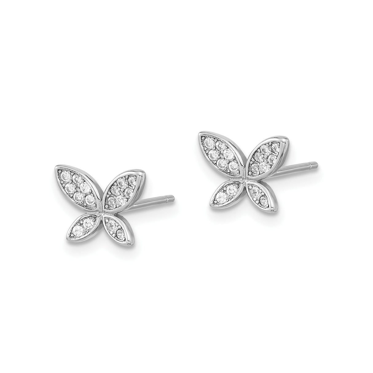 Sterling Silver Butterfly Stud Earrings with Cubic Zirconia, Lightweight Hypoallergenic Design