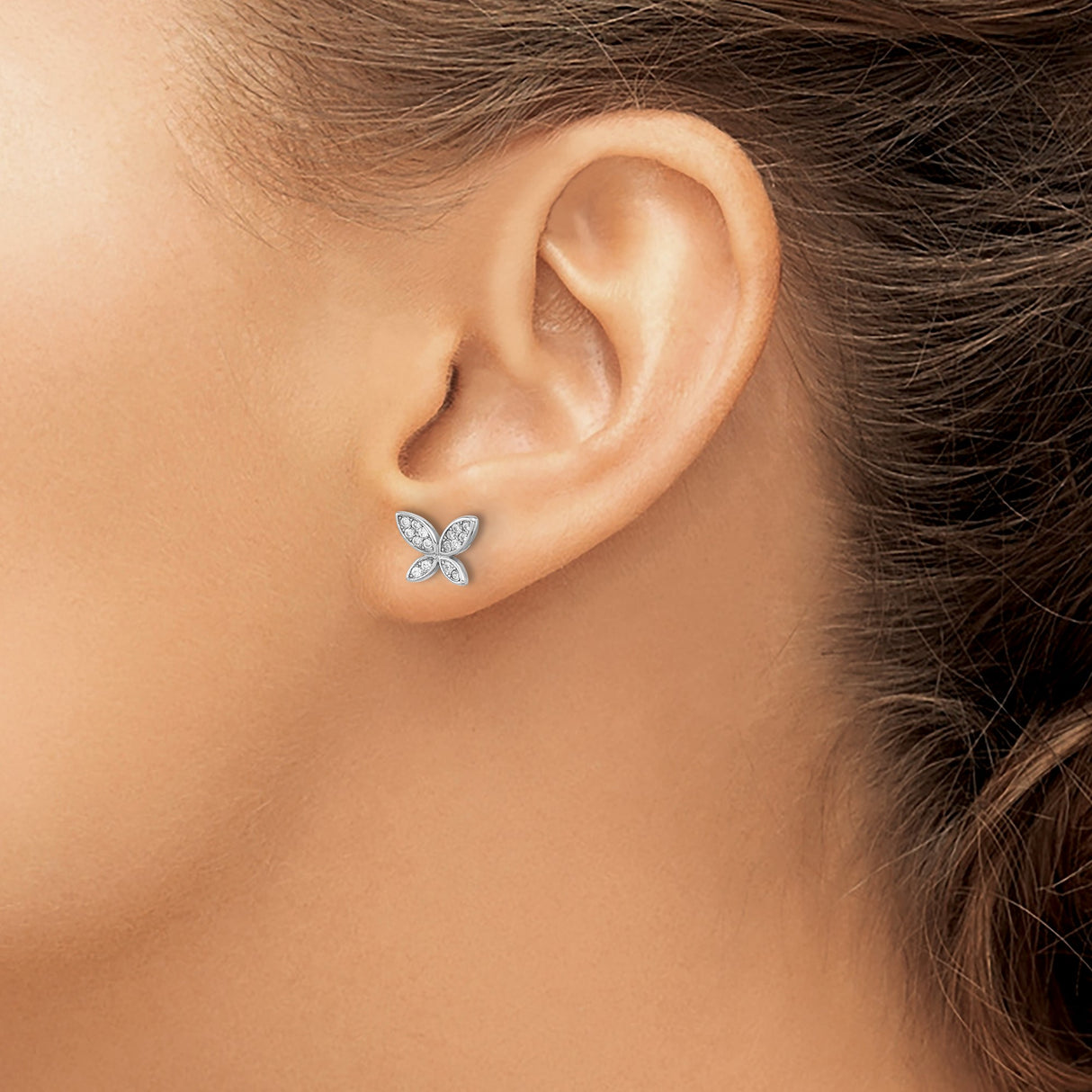 Sterling Silver Butterfly Stud Earrings with Cubic Zirconia, Lightweight Hypoallergenic Design